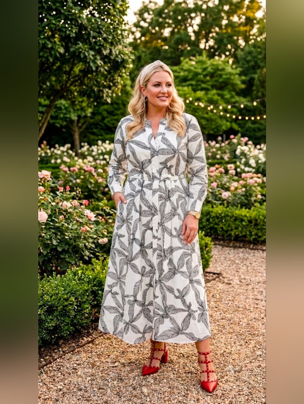 Loft NWT Women's White Leaf Print Midi Dress - Brand Size XL